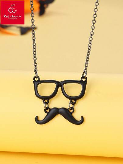 1 st halsband i zinklegering med svart mustaschformat hänge, lämpligt för kvinnor att bära vid Halloween-tillfällen
