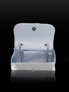 闪亮水钻翻盖晚宴包派对包，优雅时尚的褶皱手拿包舞会包，配有闪亮水钻首饰三件套，适合派对、晚宴、聚会、舞会、婚礼。 - 銀色 - 查看 7