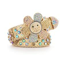 Creative And Fashionable Petal Belt PU Wide Artificial Crystal Flower Belt, Light Luxury Niche High-End Design, Daily Leisure Wear, Vacation Style Sunflower Belt Waist Accessories - 6瓣花朵白色 - 查看 1