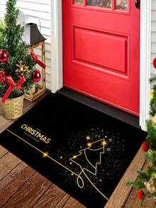 1pc New Christmas Golden Tree Doormat, Christmas Gift, Christmas Decor Doormat, Suitable For Living Room, Bedroom, Indoor - Machine Washable - Flannel Material, Delicate Wrap, Skin-Friendly, No Pilling, Slightly Water-Resistant Easy Care, Odorless - Ideal For Home Decor, Room Decor, Living Room Carpet, Bedroom Carpet, Bathroom Carpet, Kitchen Carpet, Area Rug, Hotel Decor - Area Rug, All Season Use
