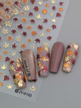5D Embossed Autumn Maple Leaves Nail Stickers For Nail Art Thanksgiving Day Nail Art Stickers Fall Nail Decals Self-Adhesive Gold Maple Leaf Nails Sticker For Women Girls Nail Supplies