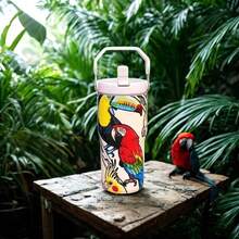 900ML  Cup Toucan Pattern Bottle With Cartoon Handle Stainless Steel Large Capacity Thermal Insulation Vacuum Car Water Cup Suitable For Sports, Wedding, Business, Home, Car, Office, Outdoor, Travel, Gifts, School And Other Festivals - Aleatório1 - 查看 8