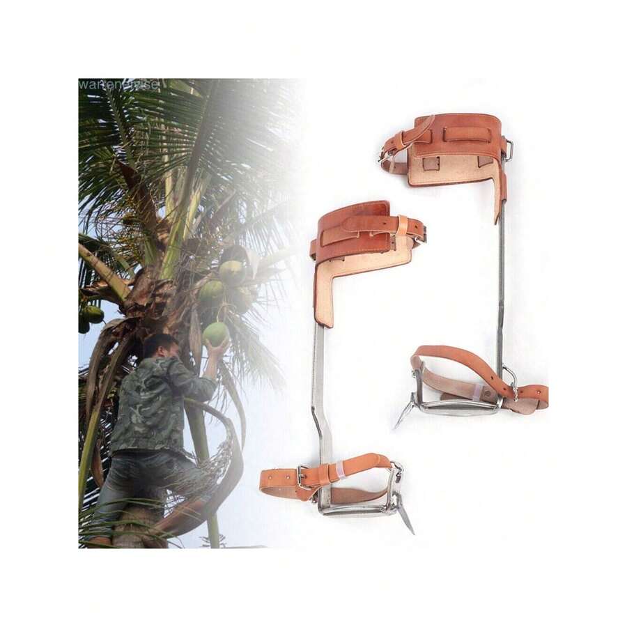 HOHOBLA Tree Climbing Spikes, Upthehill Non-Slip Tree Climbing Spurs Tree Gaffs Pads Spur Gear Climbing Steps Spurs Tool With Safety Belt Straps Adjustable Lanyard Rope Carabiner For High-Altitude Logging [Festive Gift For Halloween & Christmas] - Brown - View 1
