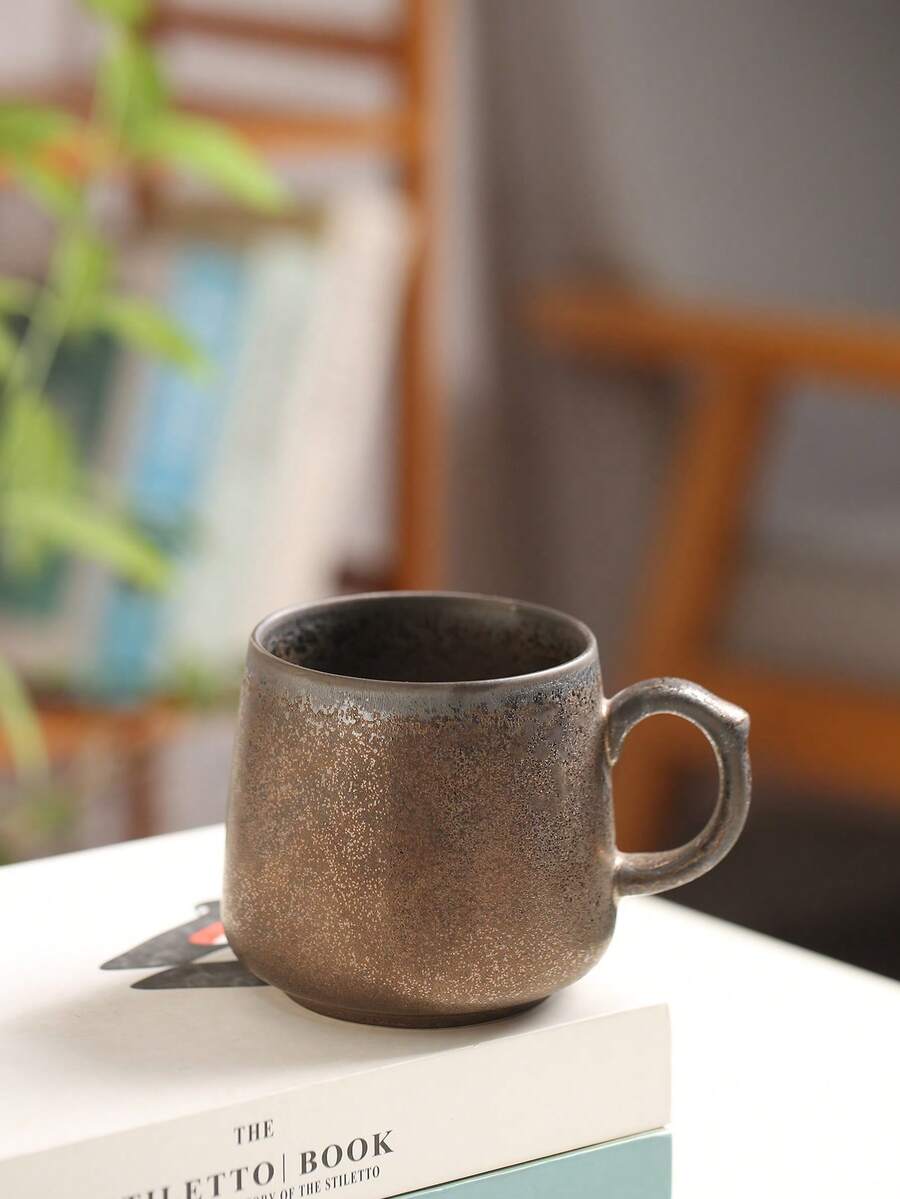 1个陶瓷马克杯，大号家用/办公水杯，个性化手柄咖啡杯，情侣漱口杯，复古裂纹釉马克杯 - 彩色 - 查看 1