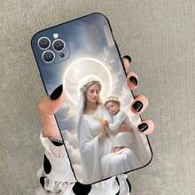 Funda de Teléfono de la Virgen María y Jesús compatible con  15,14,13,12,11,Plus,Pro Max,XS,X,XR,SE,Mini,8,7, funda de silicona suave negra, funda compatible con  17, funda de  17 Pro, funda de  17 Pro Max - z1 - Ver 6