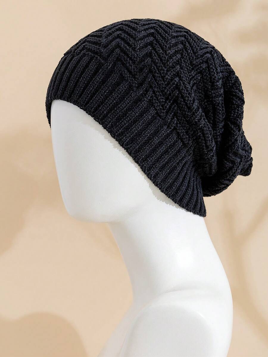 JZML 1pc Solid Slouchy Beanie, Casual Men Beanie Hat Fall,Summer,Beach,Holiday - Black - View 1