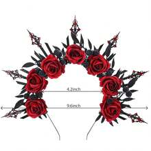 1pc Gothic Dark Red Rose Flower Crown Headband, Bridal Headdress For Halloween, Wedding, Party Costume