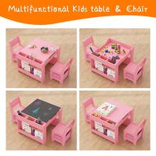 Kids Table And Chair Set,4 In 1 Wood Toddlers Activity Table & 2 Chairs,Kids Drawing Table With Storage Drawer,Detachable Tabletop For Drawing,Reading,Crafts,Homework,Playroom,Preschool - Rosa - Ver 2