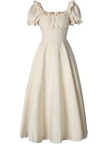 Renaissance Women's Medieval Dress, Vintage Square Collar Victorian Style Costume Dress For Halloween - Champagne - View 1