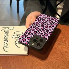 1pc Novelty Pink Glossy Leopard Print Angel Eye Soft TPU Phone Case, Compatible With Apple 16 15 14 13 12 11 XS XR X 8 7 Plus Pro Max Mini Series, Holiday Gift, Birthday, Girlfriend, Boyfriend, Friend Or Yourself - Black - View 5