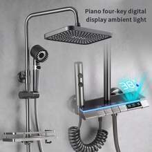 1 Bộ hệ thống vòi sen treo tường đa năng nâng cấp, van vòi sen phím đàn piano 4 chiều, có đầu vòi sen cầm tay phun mưa 3 chế độ, vòi xịt vệ sinh cầm tay kèm vòi sen, bộ vòi bồn tắm, phụ kiện phòng tắm, áp suất nước và nhiệt độ có thể điều chỉnh với màn hình hiển thị nhiệt độ LED và đèn chiếu sáng theo tâm trạng, kết cấu kim loại, không cần điện, lý tưởng cho việc cải tạo phòng tắm, đồ dùng phòng tắm - Bạc - Xem 3