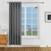 Set 1/2 buah Tirai Tekstur Linen Imitasi, Cocok untuk Ruang Tamu dan Kamar Tidur, Tirai Semi-Transparan Anyaman Goni Rustic dengan Lubang Atas, Penyaring Cahaya, Abu-abu Gelap - Dark Grey - View 27