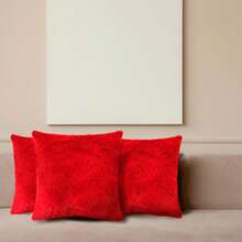 Set De 3 Cojines Rellenos Decorativos Extra Suaves De 45 Cm | Peluche Frontal Con Cierre - Rojo - Ver 5