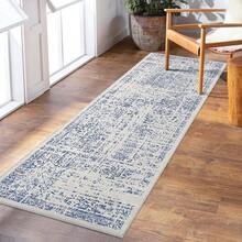 Vintage Distressed Floral Hallway Carpet Machine Washable Non-Slip Indoor Long Rug Throw RugLow Pile Rugs Floral Retro Ultra-Thin Carpet For Living Room Bedroom - Blue - View 6