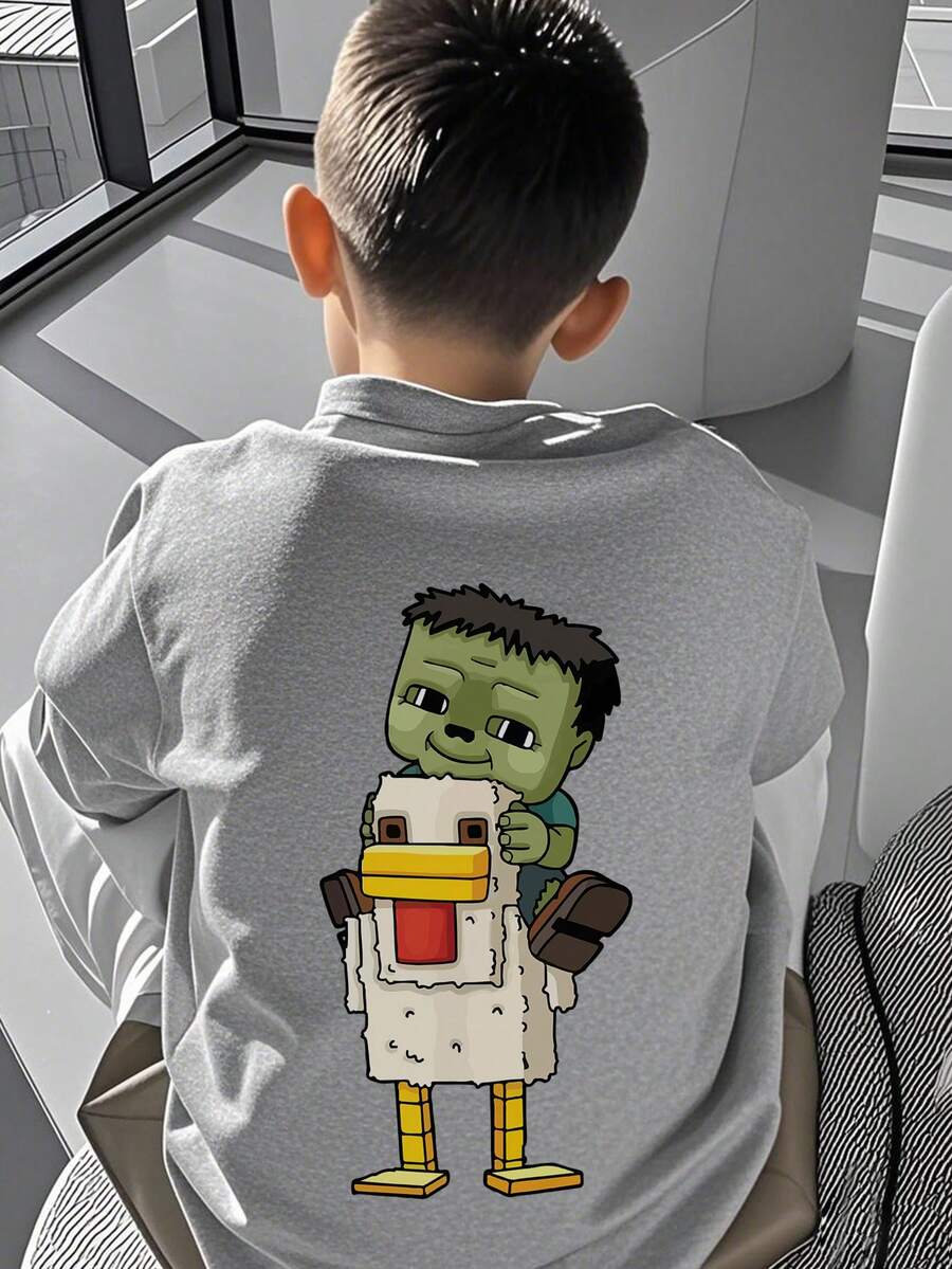 Boys & Teens Casual Printed Crew Neck Short Sleeve T-Shirt, Summer Top