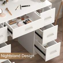 Makeup Vanity Desk With Lighted Mirror, 3 Color Light Modes Adjustable Brightness, 7 Drawers And Storage Shelves, Bedroom Furniture, Modern Bedroom Vanity Table, Christmas Gift For Women (White) - 白色 - 查看 4