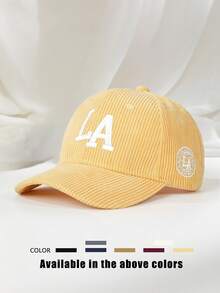 Boné de beisebol ajustável de veludo cotelê com bordado LA frontal e lateral, 1 peça, adequado para viagens de primavera/outono, praia, uso casual, proteção solar, estilo Y2K para jovens - boné de baseball - Ver 19