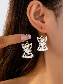1 Pair European And American Fashion Princess Dress Angel Earrings, Suitable For Women's Daily Wear Or Gift - Silver - View 2