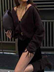 Áo len cardigan thường ngày dành cho nữ, thanh lịch, đa năng, phù hợp khi đi làm, đi chơi, đi nghỉ, ấm áp, chất lượng cao, ôm vừa vặn, ngày chiến thắng, dễ thương, phong cách Hàn Quốc cổ điển - Cà phê nâu - Xem 3