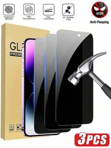 3pcs Privacy Screen Protectors For IPhone 16/16e/15/14/13/13 Pro/12/11/16 Pro Max/15 Pro Max/14 Pro/Plus/Mini/X/XR/XS Max/7/8/6, 9H+ Tempered Glass, Scratch-Resistant, Privacy Screen Protector, Gift For Birthdays, Family, Friends, Phones, Screen Protectors, Phone Accessories Waterproof Shockproof Anti-Fall Anti-Fall Anti-Fingerprint