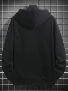 1 Piece Men's Hoodie: Cotton-Polyester Blend, Exquisite Print, Outdoor Suitable For Autumn & Winter Commutation - 黑色 - 查看 3