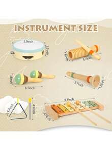 12Pcs Baby Musical Instruments-Montessori Wooden Toys For Toddlers 1-3,Neutral Colors Percussion Instruments Set With Modern Boho Xylophone For Kids Preschool Educational 3+ - Multicolor - View 7
