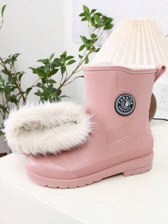 Fesd Ts Japanese Style Women's Short Rain Boots, Thermal Lined, Warm, Waterproof, Anti-Slip, Suitable For Kitchen, Outdoor Work, Car Washing, Fishing
