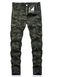 3 Pieces/Set Young Boys Retro Worn Casual Soft Basic Simple Style,Black,Olive Drab,Green Color, Denim Pants - 軍綠色 - 查看 6
