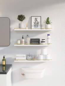 Floating Shelves With Metal Railing Wall Mounted 3 Tier Shelf For Bathroom Kitchen Bedroom - White - View 1
