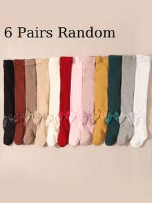 6pcs/Set Baby Random Solid Color Bow Leggings