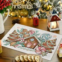 4 Stücke Weihnachts-Tischsets, rosa Schneemann & Lebkuchenmann Winter Saison Feiertag Outdoor Esszimmer Tischsets, geeignet für Heim-Party Dekoration, Leinen Tischsets, Frühstücks-Matten, Küchen-Accessoires, leicht zu reinigen, passend für Zuhause, Restaurant, Restaurant-Dekoration, 2/4/6/8 Set