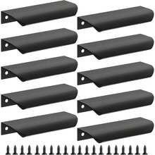 5pcs Black Finger Pull Handles, Suitable For Cabinets, Wardrobes, Drawers, Kitchen Cabinets, Modern Aluminum Concealed Handles For Closet Doors, Matte Black - Black - View 19
