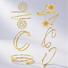 Set de 6 brazaletes ajustables de metal dorado con diseño geométrico espiral simple, estilo de vacaciones de verano, decoración de Halloween