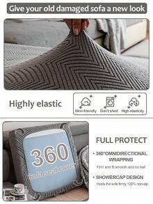1 Stück gestreifter Sofabezug, Flausch Anti-Kratzen Universal Komplett-Set, Ganzjahres Universal Rutschfeste Sofa Polster, Sofa Polsterbezug, Elastischer Sofahut, Wohnzimmer 1/2/3/4 Sitzer Sofabezug - Dunkelgrau - Übersicht 5