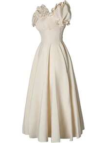 Renaissance Women's Medieval Dress, Vintage Square Collar Victorian Style Costume Dress For Halloween - Champagne - View 2