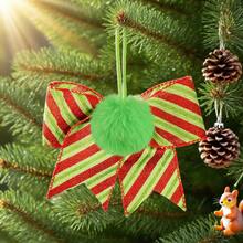 Adornos navideños de lazo, bolas de piel sintética con purpurina para colgar en el árbol de Navidad - Rojo sandía - Ver 2