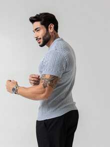 Men's Striped Knitted T-Shirt, Lightweight, Textured, High Quality, Spring, Summer, Autumn, Premium Quality - Silver - View 8