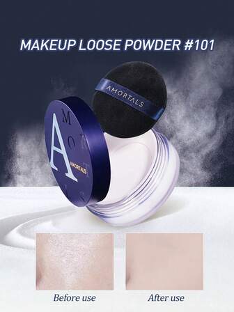 Amortals 散粉 8.5克 白色 防水防汗 持妆长达12小时 不脱妆 细腻温和 控油 适合油性肌肤 遮盖细纹和瑕疵 自然隐形毛孔 轻盈贴合肌肤 附赠双面绒面粉扑