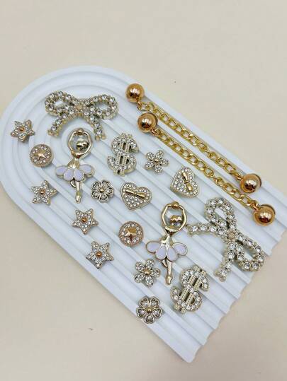 20pcs Removable DIY Rhinestone Bear, Bow, Christmas Snowflower Shoe Accessories Chains, Perfect Holiday Gift, Beach Accessories For Women Vacation Outfits