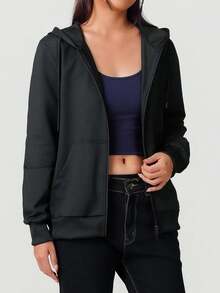 2pcs Women's Casual Sports Hoodie Set, Ladies' Fashion Sportswear Set, Solid Color Knit Activewear With Adjustable Drawstring, Comfortable For All Seasons, Essential For Back To School