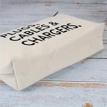 Canvas Charger Cable Storage Bag, Unisex Travel Organizer, Electronic Accessory Pouch With Funny Charger Printing, Bags Luggage,Travel Bags, Travel Accessories,Travel Organizers, Cosmetic Bags - 白色 - 查看 3
