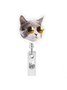 1pc Acrylic Cat Retractable Rotating Badge Reel, Nurse/Doctor ID Card Holder Keychain - Multicolor - View 16