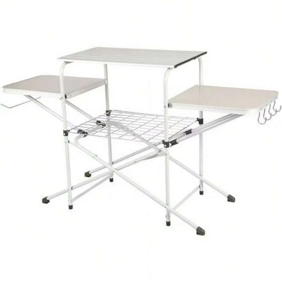 Camping Kitchen Cooking Station With Three Tabletops For Indoor And Outdoor Use - bạc trắng - Xem 1