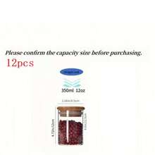 12 件/套玻璃储物罐厨房食品储存容器圆形透明玻璃调味罐套装带竹盖 - 密封，带盖糖果罐，带密封竹木盖的食品储存容器，便携式透明食品罐，用于茶、咖啡豆、糖、糖果、饼干、香料、家庭厨房用品，珍珠防撞包装