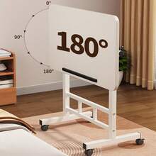 Desks With Casters, 65-87 Cm, Height-Adjustable Mobile Standing Desk, Overbed Table, Foldable Laptop Table, 180° Rotating Tabletop For Office, Living Room, Bedroom - White - View 2