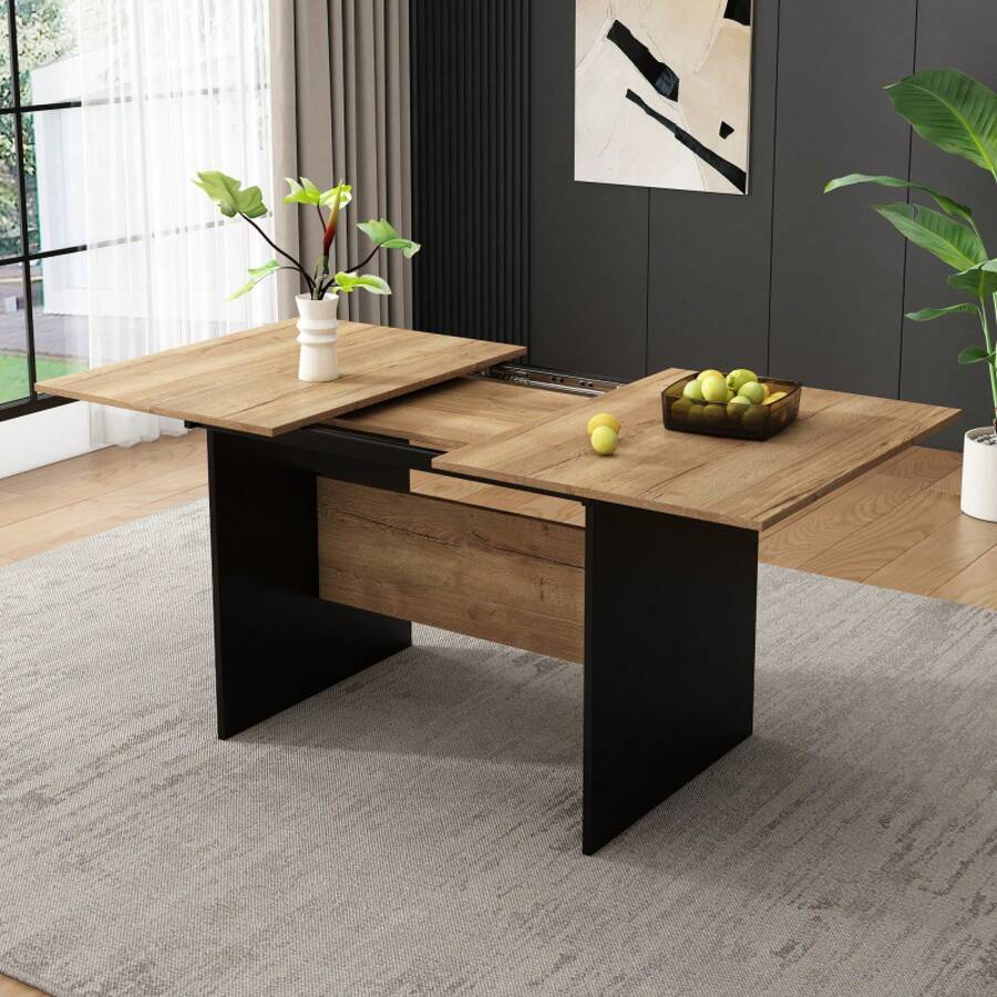 Expandable Dining Table 140/180*80cm, Suitable For 4-6 People, Rectangular Wood Grain Dining Table, Natural, Minimalist Style Expandable Dining Table - 1 - 查看 1