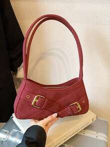 1pc Commuter Underarm Bag, Versatile Shoulder Bag For Work, Shopping, Summer - Burgundy - View 5
