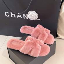 Pantuflas de mujer, pantuflas suaves y esponjosas para interiores, pantuflas cálidas y cómodas con puntera abierta, zapatos de casa acogedores para interiores y exteriores, pantuflas esponjosas y transpirables de color rosa, pantuflas ligeras para el piso de interiores para el invierno, pantuflas de dormitorio - Rosa (Pantuflas de peluche) - Ver 7
