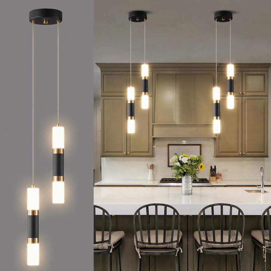 YQYYFC 2-Light Pendant Lights Kitchen Island Dimmable LED Modern Mini Pendant Light, Bedroom Small Pendant Light Fixtures (Black Gold) - Vàng đen - Xem 1