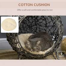 PawHut Rattan Elevated Cat House Kitten Bed Pet Furniture W/ Cushion Grey - Grey - View 4
